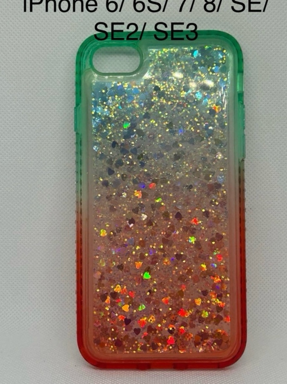 Glitter Heart Gradient iPhone Case for iPhone 6/6S/7/8/SE/SE2/SE3 - Green to Red